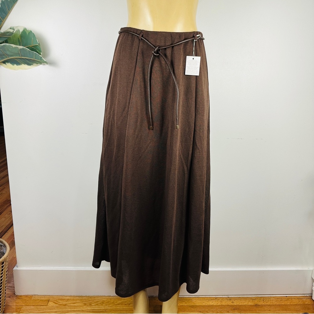 New Zara Loose Maxi Skirt Sz L Brown Flowy  Belted Pull On Lightweight NWT